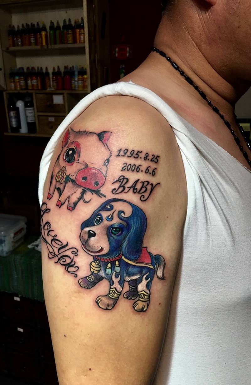 儿童属相纹身纹身图片_西安成品手稿插画清新肖像肩部动物人物原创纹身图案