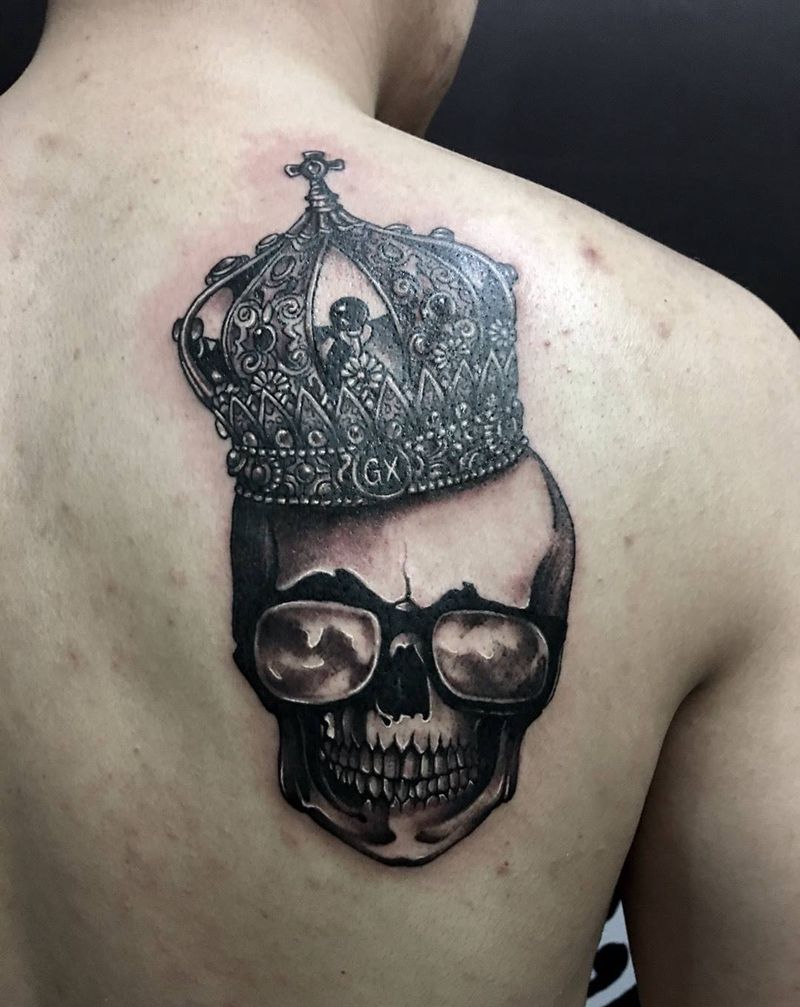 骷髅纹身图片_西安修改手稿欧美肖像鬼神原创肩部纹身图案