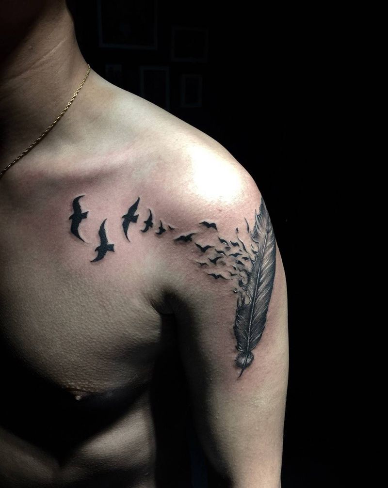 羽毛飞凌纹身图片_西安西安改学教学培训传统写实手稿原创纹身图案