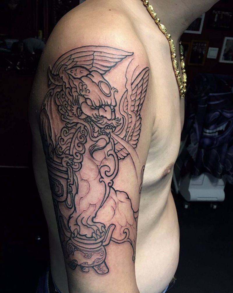 貔貅纹身图片_手稿成品插画手臂传统动物鬼神图腾纹身图案