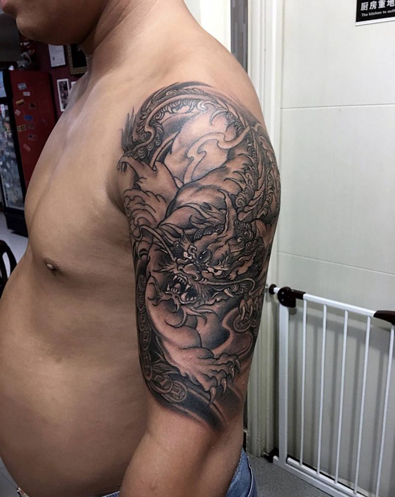貔貅纹身纹身图片_成品手稿传统写实手臂鬼神动物原创纹身图案