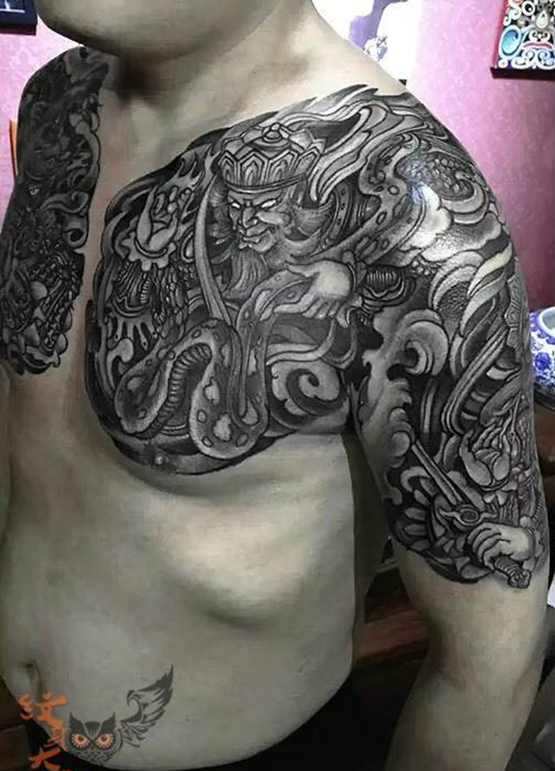 西安纹身-四大金刚纹身纹身图片_西安西安刺青传统写实人物宗教原创鬼神胸部肩部纹身图案