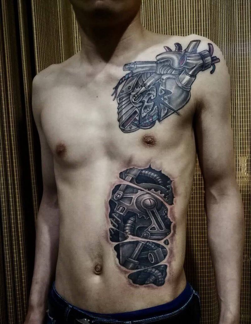 机械图纹身图片_西安刺青西安改西安欧美腹部胸部成品手稿纹身图案
