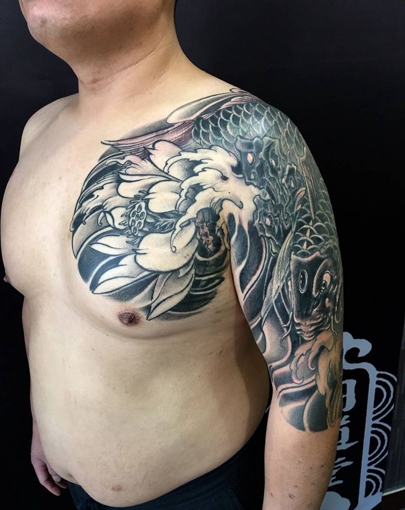 重度覆盖纹身纹身图片_西安修改肩部传统动物原创插画手稿成品纹身图案