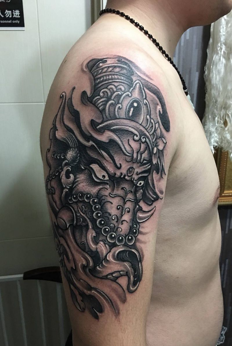 象神纹身2小时55分钟纹身图片_成品手稿手臂传统写实国画动物图腾宗教纹身图案