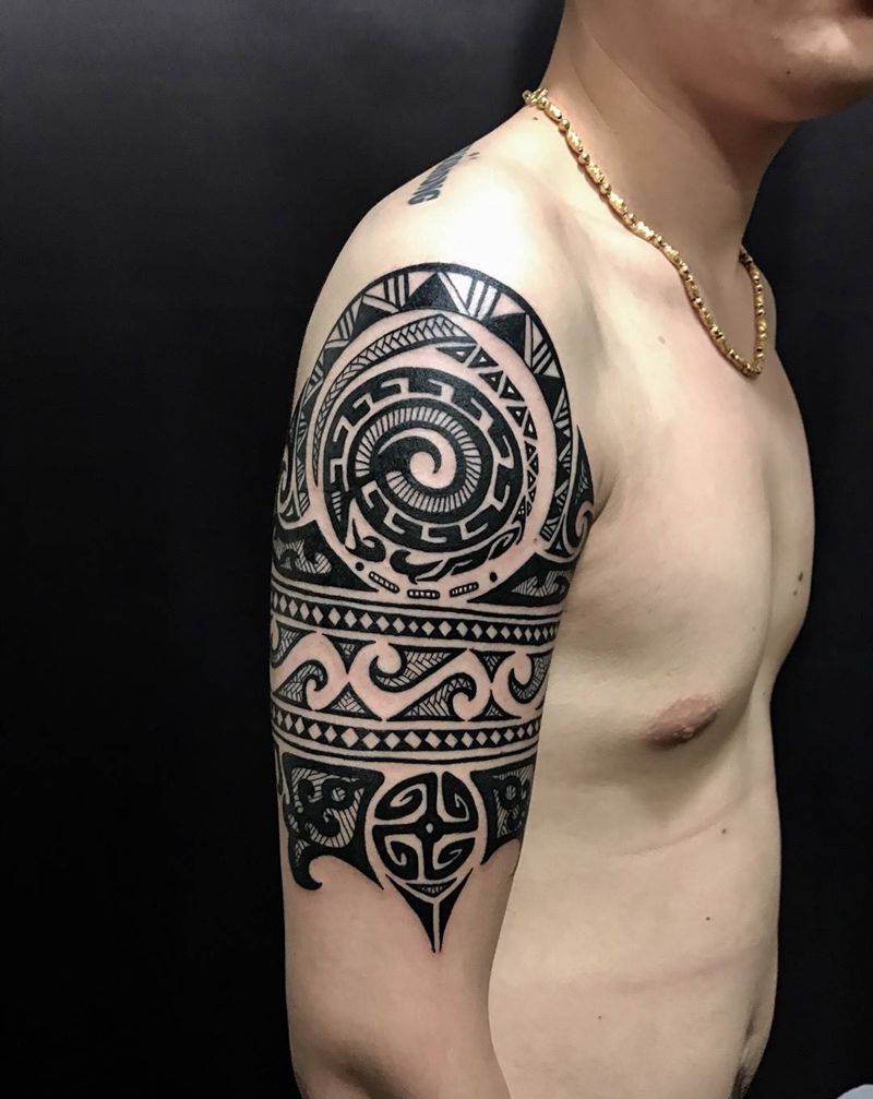 玛雅图腾纹身图片_西安修改肖像图腾鬼神原创肩部插画手稿欧美纹身图案