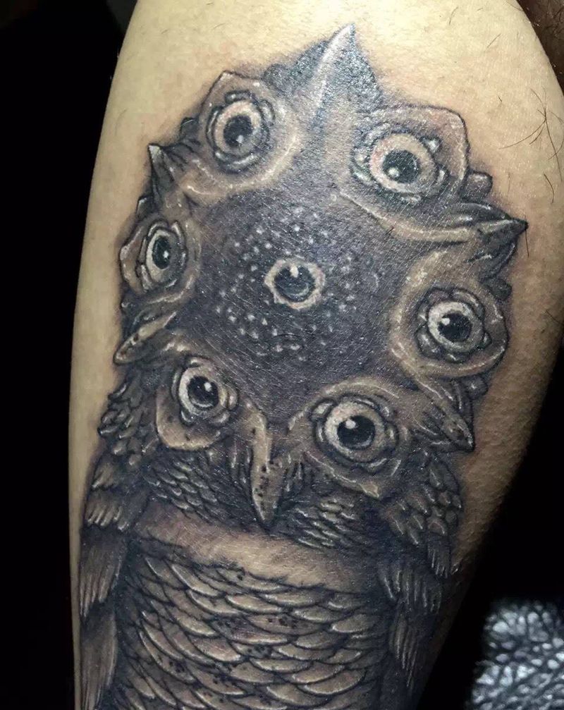 猫头鹰纹身图片_手稿成品腿部传统欧美培训西安插画纹身图案