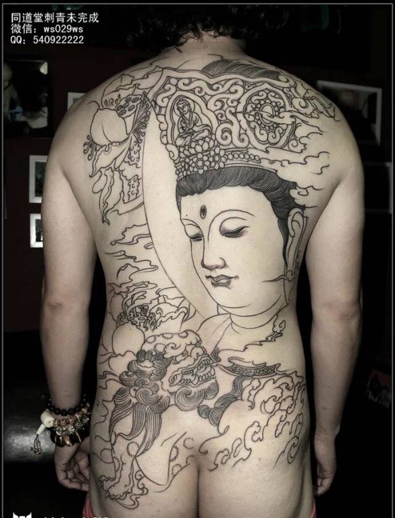 佛像纹身勾线图纹身图片_西安学教学培训传统手稿纹身图案