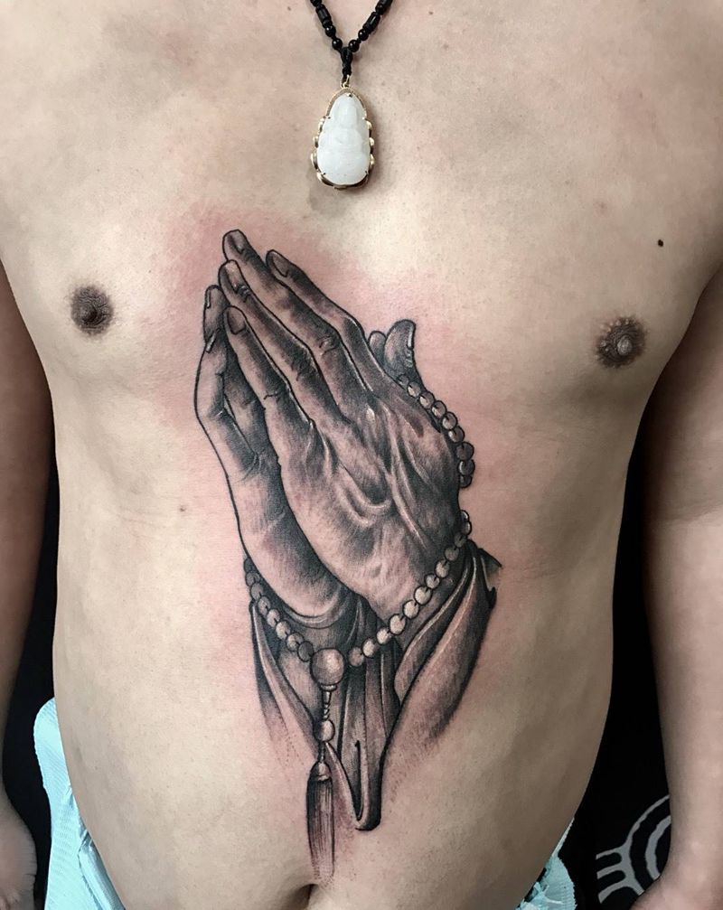 虔诚之心纹身图片_西安修改肖像成品手稿腹部原创纹身图案