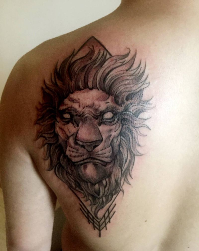 狮子纹身图片_动物宗教原创教学培训同道堂写实传统欧美背部纹身图案