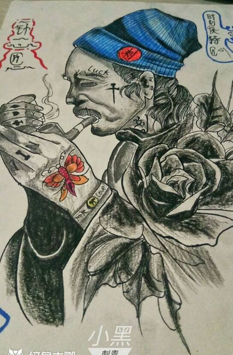 忧郁的信仰纹身图片_肩部腹部腰部背部手臂腿部欧美人物原创手稿纹身图案