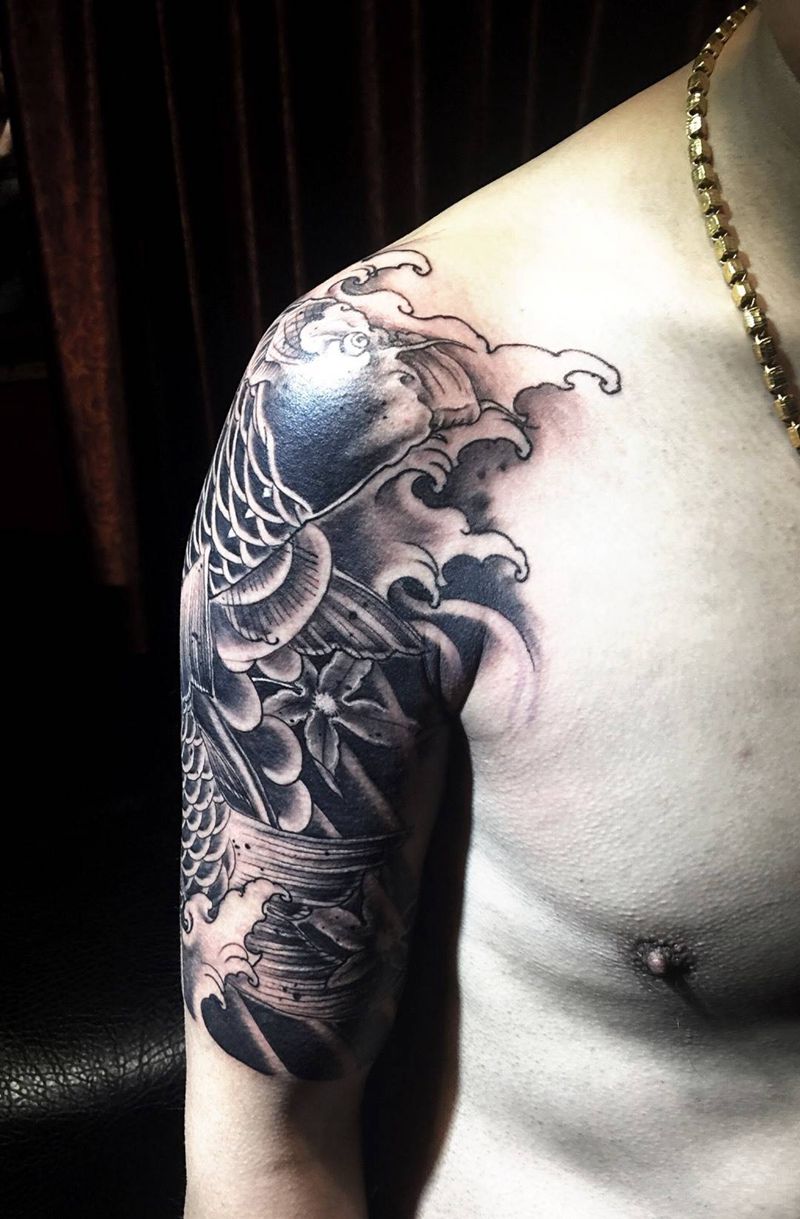 鲤鱼纹身纹身图片_成品手稿原创动物传统教学培训纹身图案