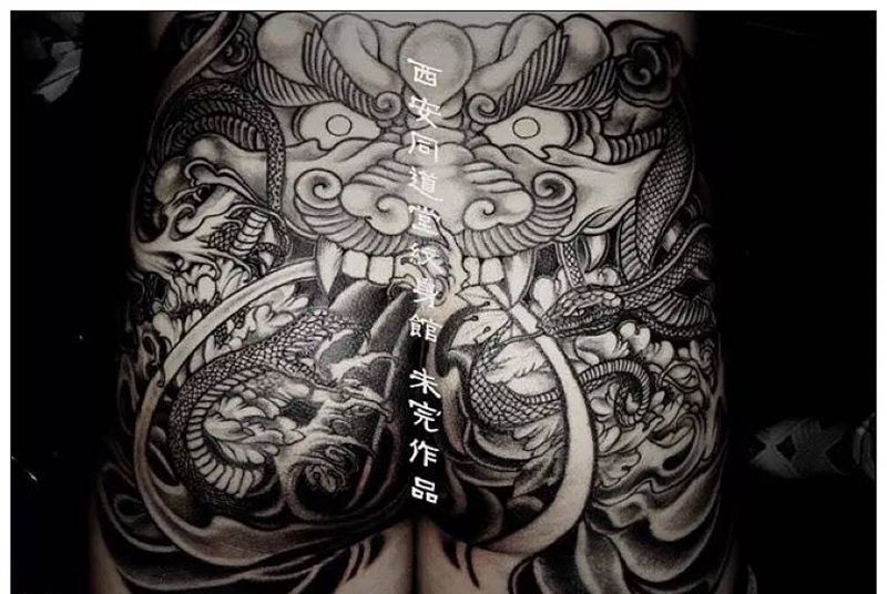 08年未做完的水门图纹身图片_西安改同道堂教学培训传统宗教原创手稿成品臀部纹身图案