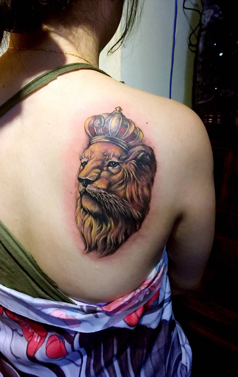 西安纹身#狮子纹身纹身图片_西安西安刺青欧美写实传统人物动物肖像纹身图案