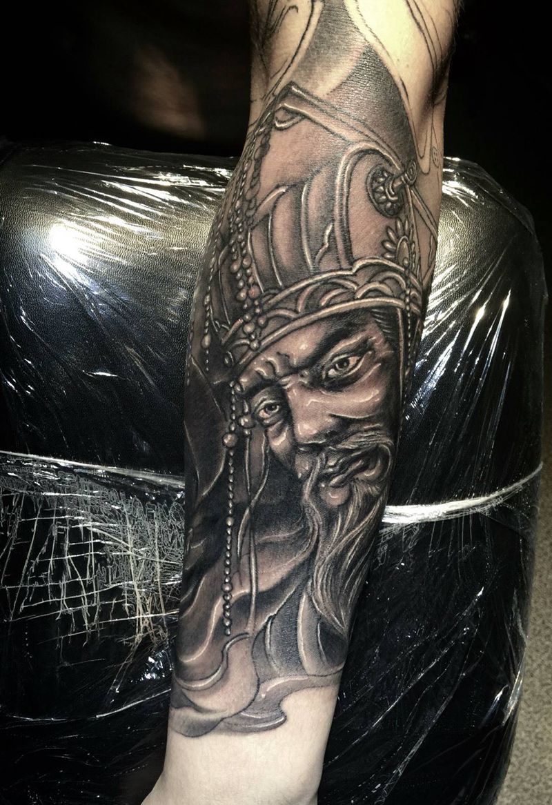 今天的工作就这些！纹身图片_传统写实欧美肖像手臂成品手稿原创人物纹身图案