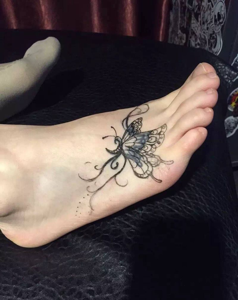 修改蝴蝶飞纹身图片_成品手稿脚部传统动物原创西安教学纹身图案