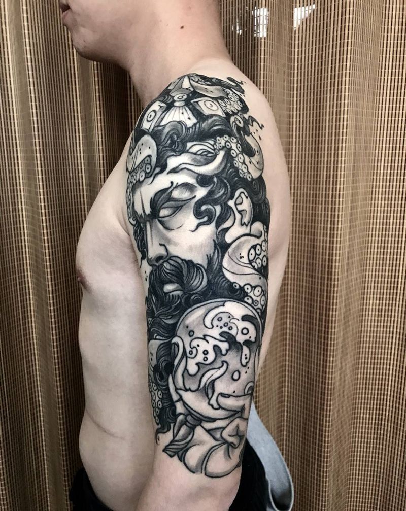 海神 狮王纹身图片_西安西安刺青成品手稿欧美鬼神手臂脚部纹身图案