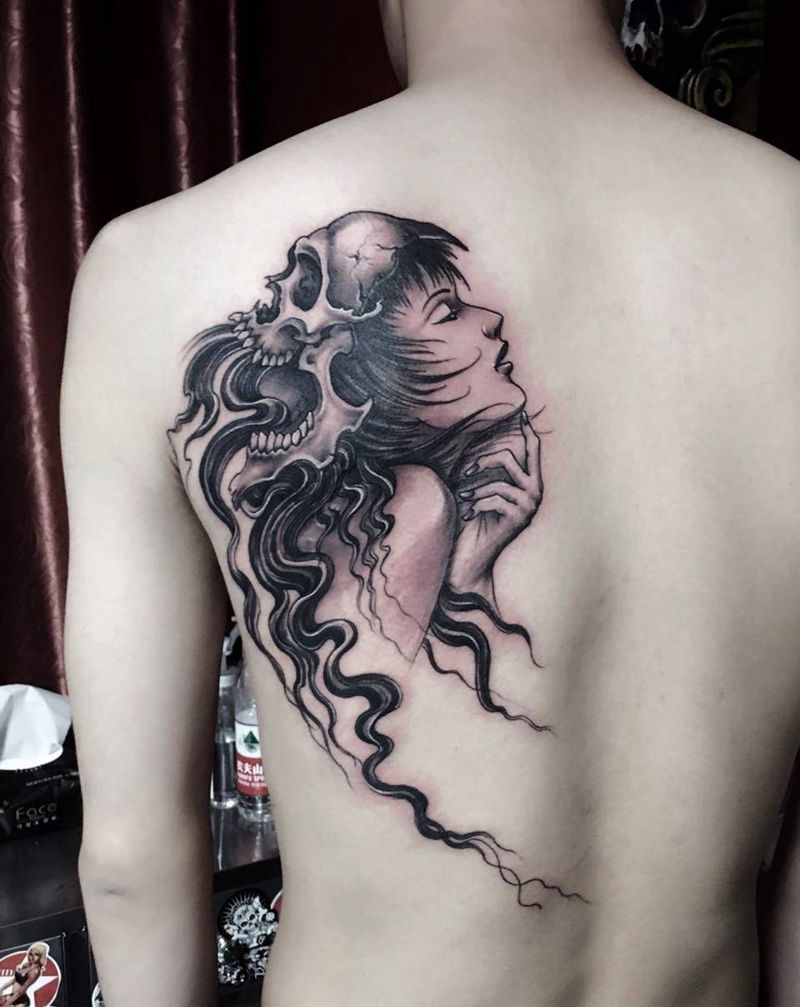 天使与魔鬼纹身图片_背部宗教人物原创鬼神欧美手稿成品纹身图案
