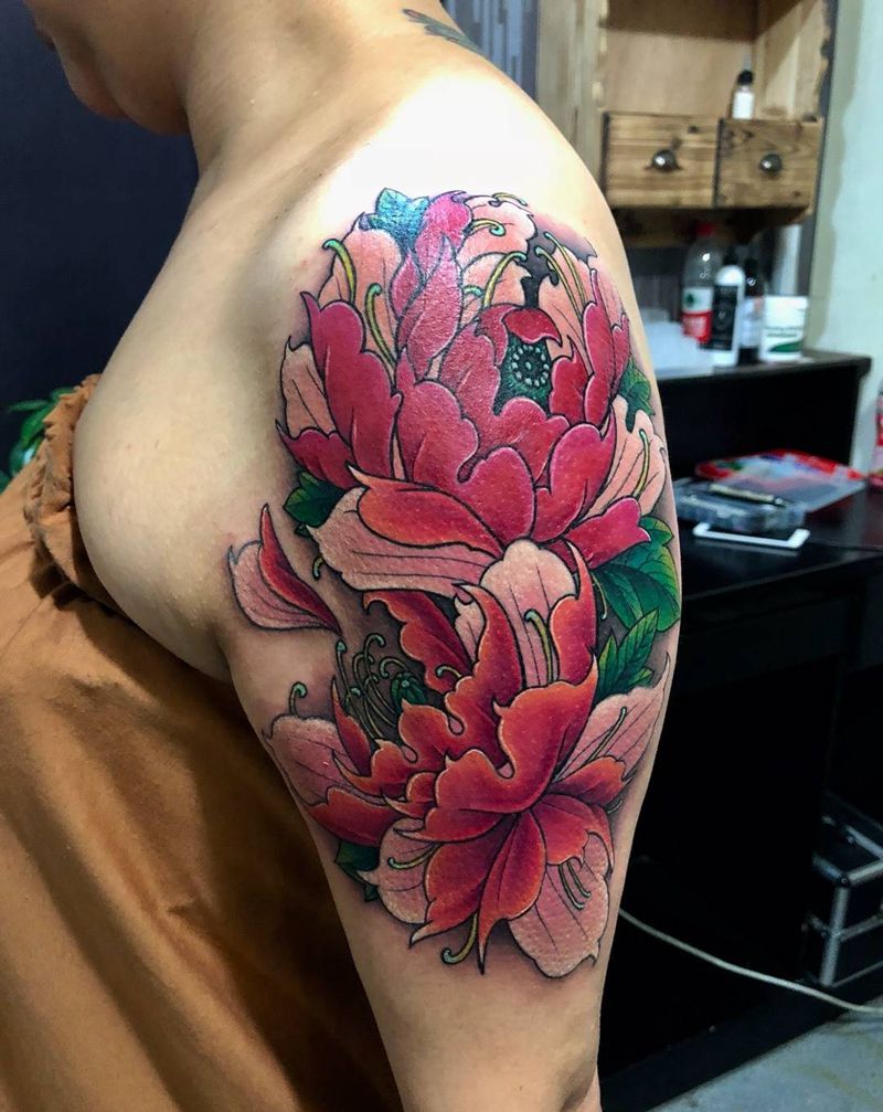 牡丹花纹身纹身图片_西安西安刺青西安改植物传统国画手臂手稿成品原创纹身图案