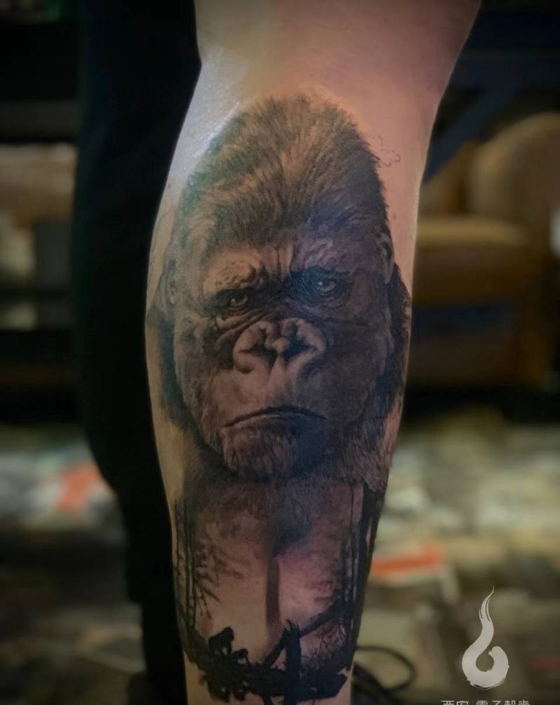 金刚纹身图片_腿部欧美写实金刚纹身图案