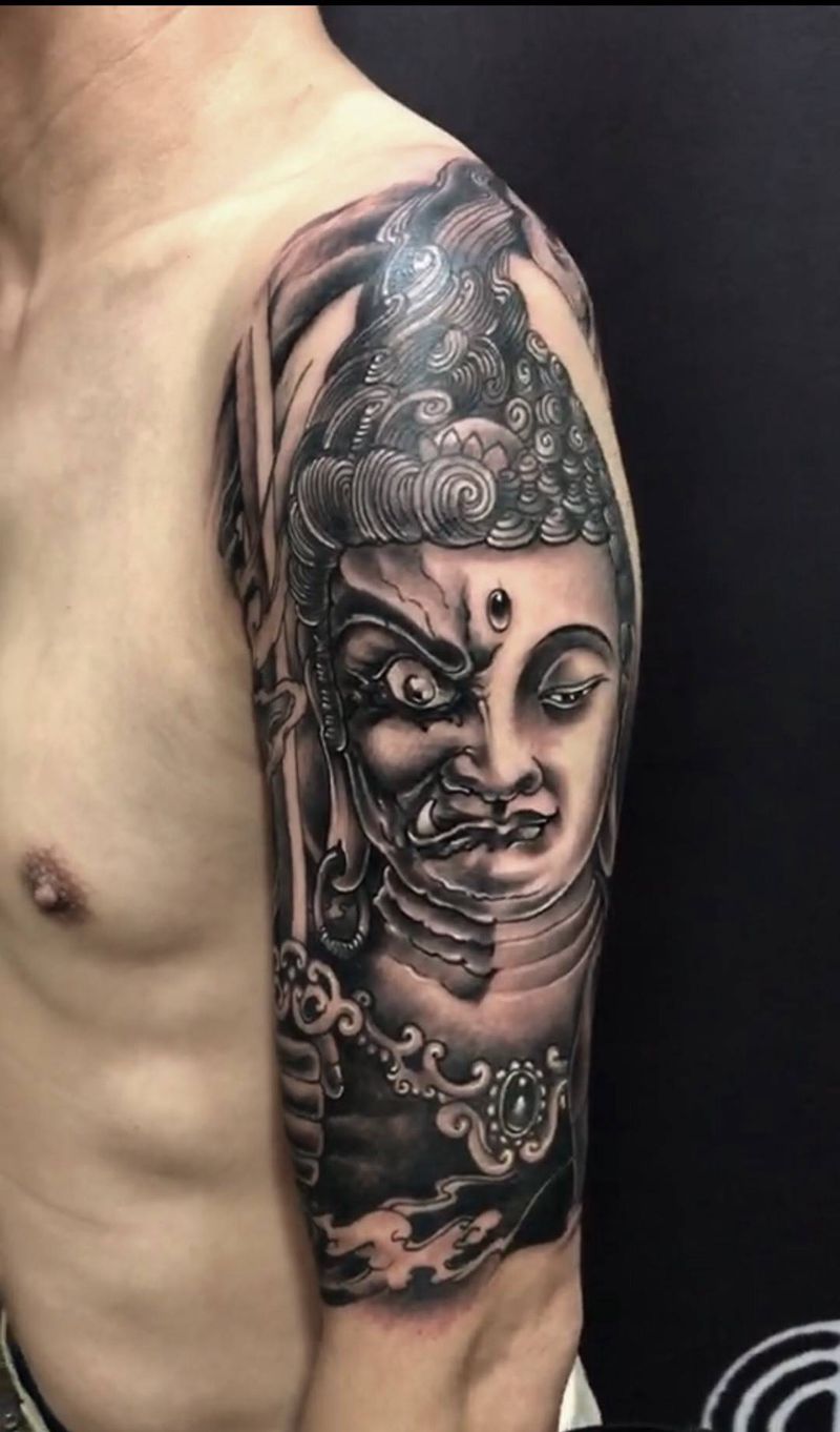 善恶一念间纹身图片_西安西安刺青修改传统人物原创鬼神手稿成品纹身图案