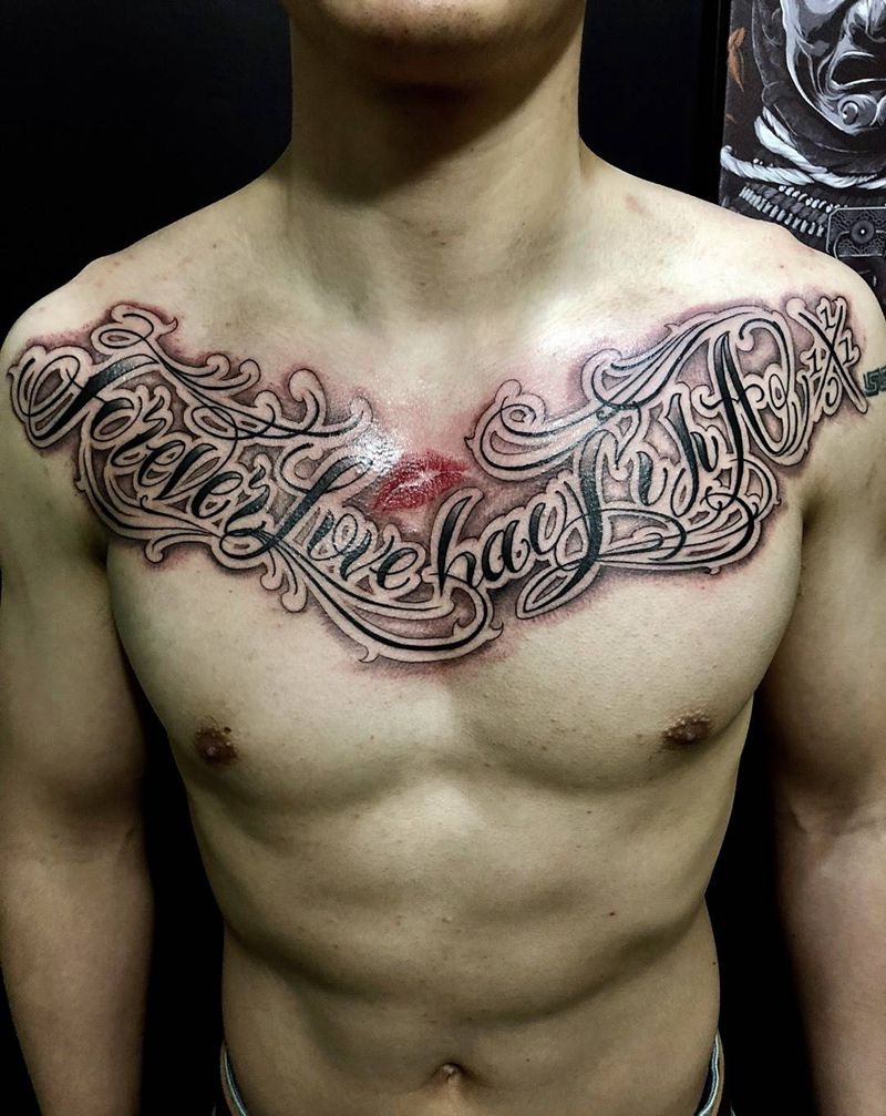 原创奇卡诺花体字！纹身图片_西安西安刺青图腾几何字符原创欧美胸部手稿成品纹身图案