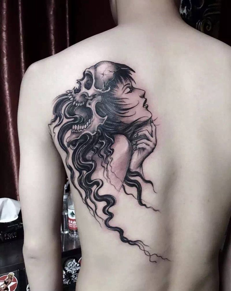 骷髅女纹身图片_西安西安刺青小欧美人物原创成品手稿纹身图案