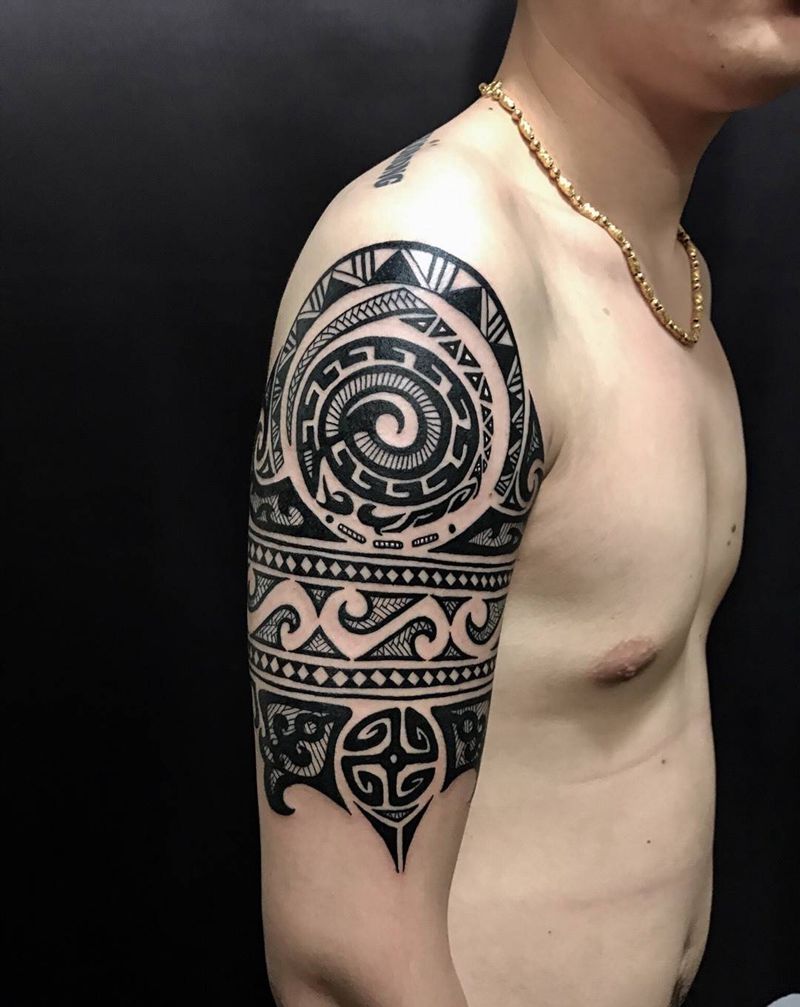 玛雅图腾纹身图片_西安刺青西安图腾原创手臂成品手稿修改清新小纹身图案