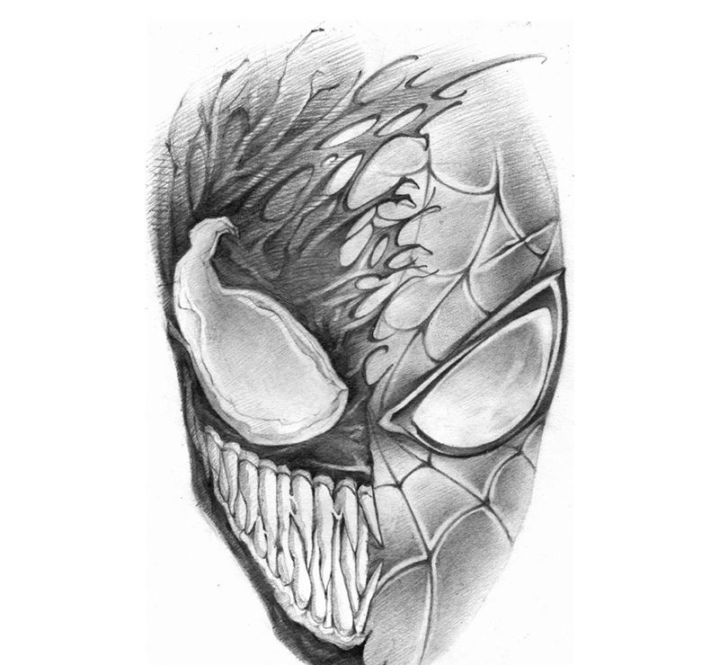 毒液vs蜘蛛侠纹身图片_手稿插画手臂腿部欧美肖像原创人物西安彩色纹身图案
