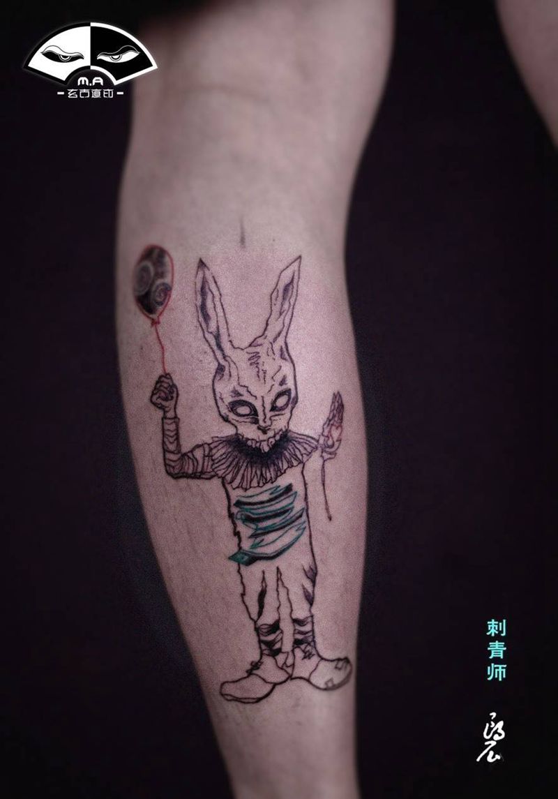兔先生纹身图片_成品腿部脚部胸部欧美写实动物原创鬼神情侣纹身图案