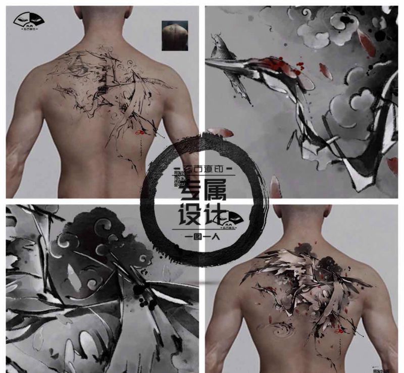 《鹤》纹身图片_背部水墨鹤纹身图案