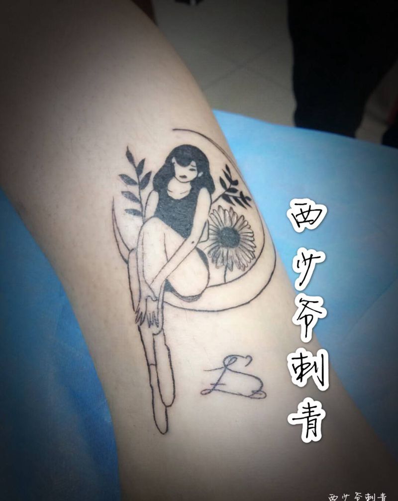 月亮姐姐纹身图片_腿部纹身图案