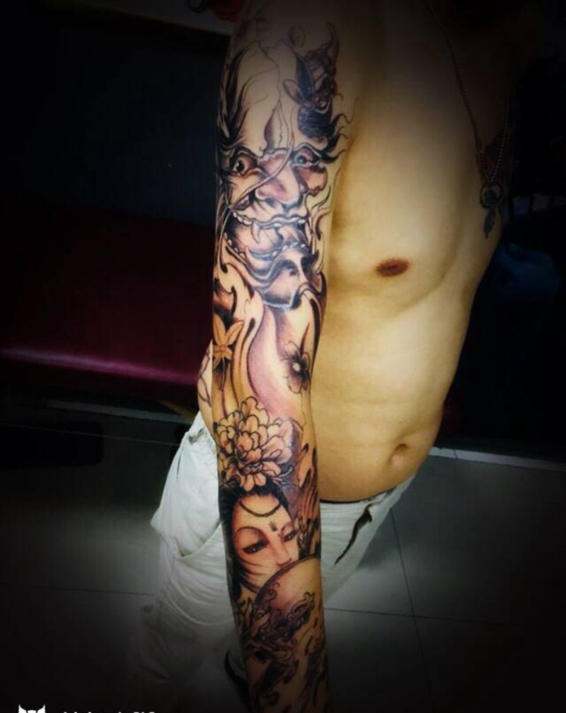 花臂纹身图片_手臂新传统纹身图案