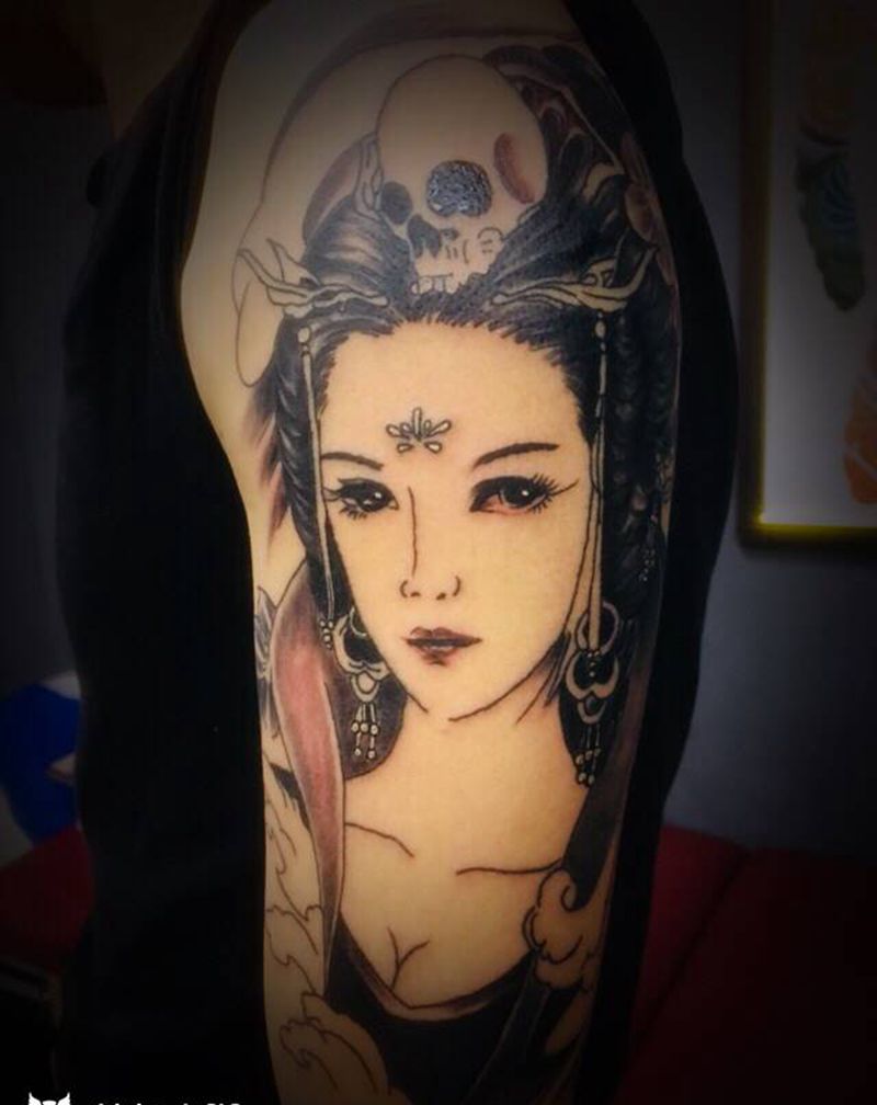 艺妓纹身图片_手臂新传统纹身图案