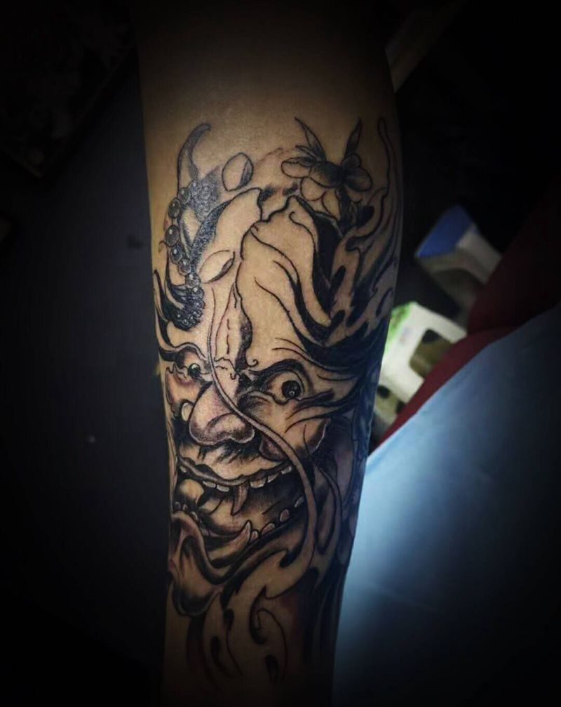 般若纹身图片_腿部纹身图案