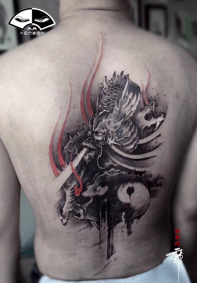 龙吟纹身图片_背部传统习俗原创鬼神宗教人物写实成品纹身图案