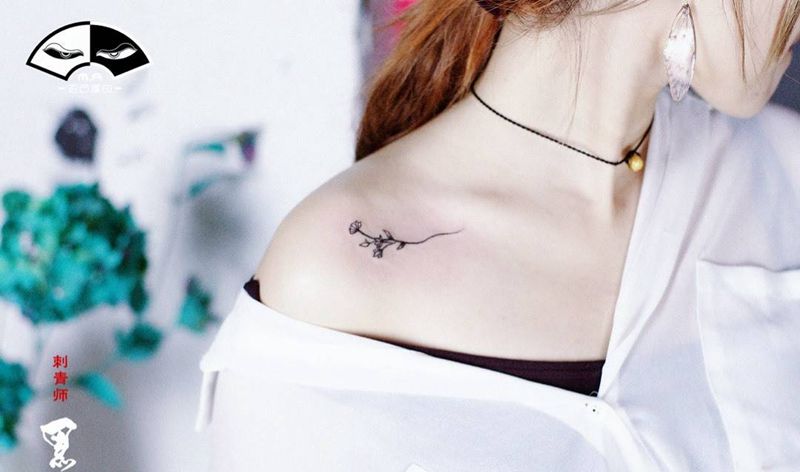 客人自己画的纹身图片_成品肩部胸部清新国画几何情侣植物字符动物纹身图案