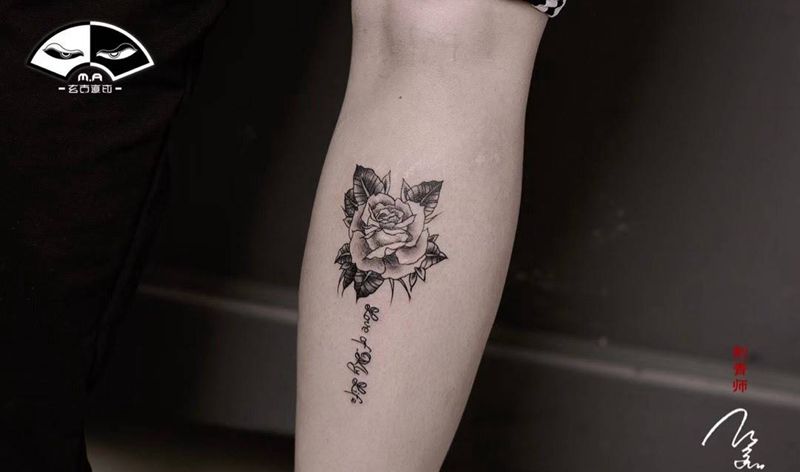 玫瑰纹身图片_植物字符几何国画清新传统手部脚部腿部腰部纹身图案