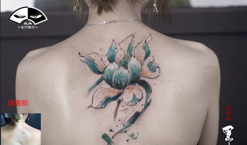 莲纹身图片_水墨莲花莲花老传统创意水墨写意清新花成品纹身图案