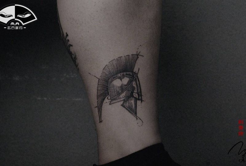 【战士精神】纹身图片_脚部腿部几何点刺小清新线条骑士纹身图案