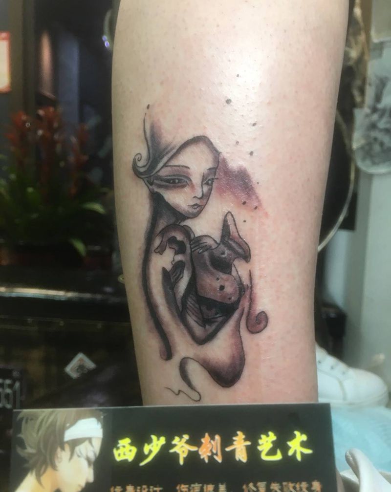 精灵纹身图片_腿部纹身图案