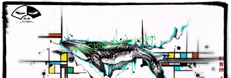 原创设计《骨鲸》。纹身图片