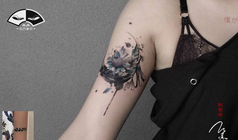 遮盖纹身图片_手臂水墨水彩遮盖纹身图案