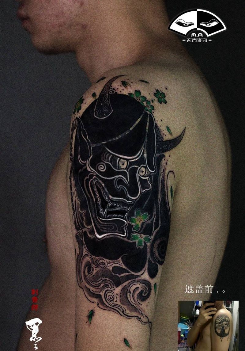 遮盖般若纹身图片_手臂腿部老传统图腾般若遮盖旧图遮盖纹身图案