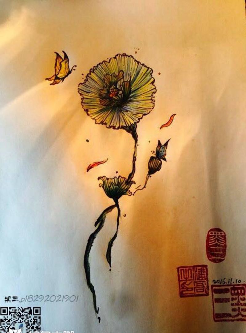 虞美人,纹身图片