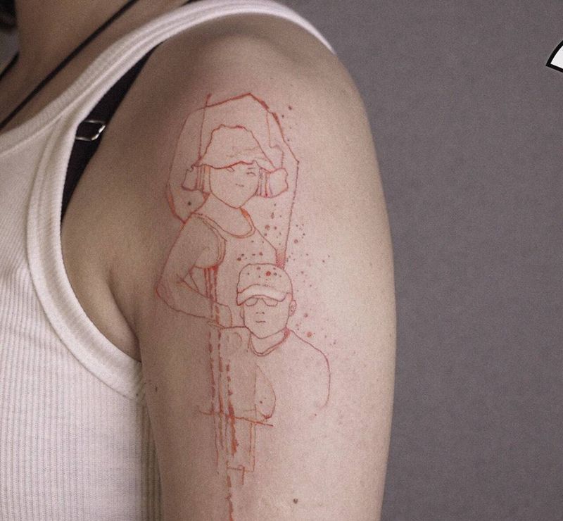 父母纹身图片_手臂手部几何水墨线条纹身图案