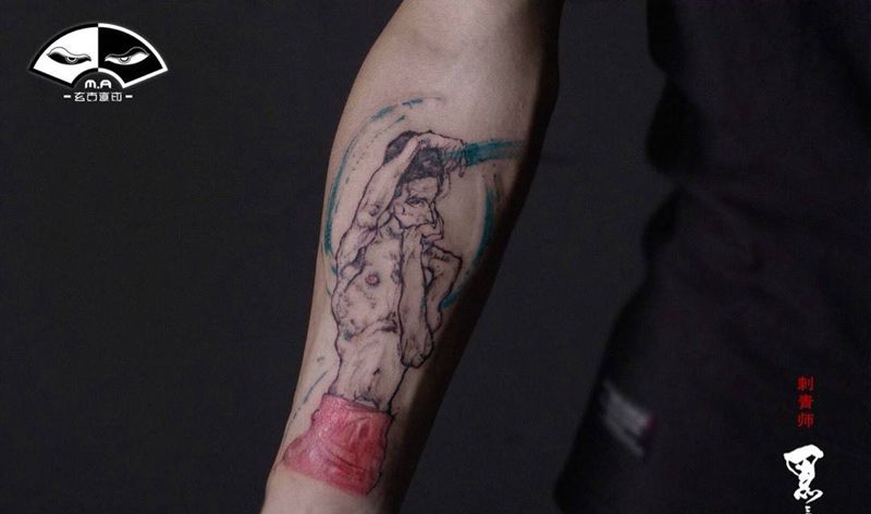 席勒纹身图片_席勒水墨小清新抽象纹身图案