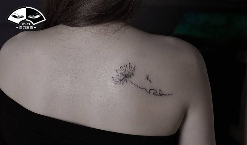 蒲公英纹身图片_成品清新小清新小字母植物字符颈部肩部纹身图案