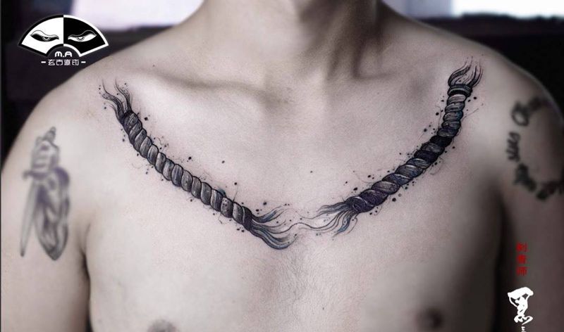 生机纹身图片_绳子水墨绳子抽象原创传统胸部手臂纹身图案