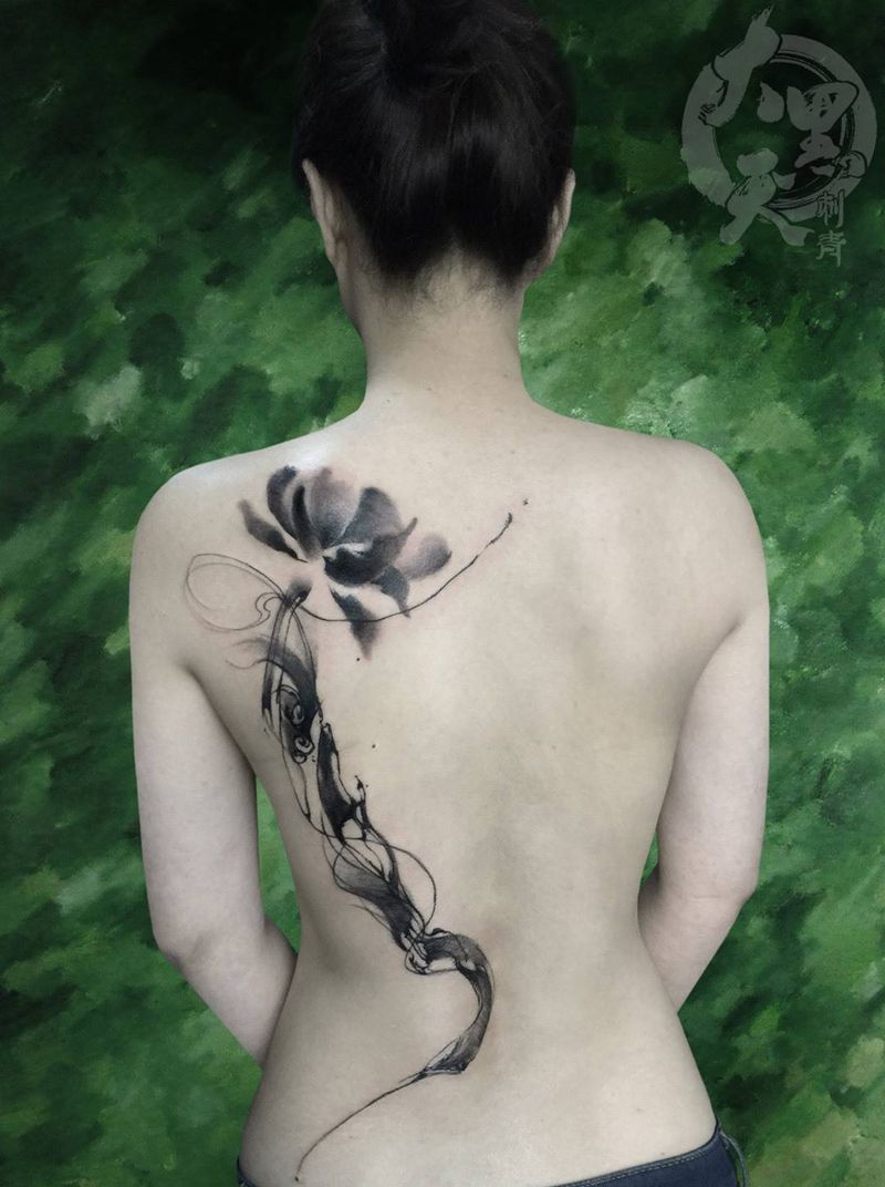 《莲花》纹身图片_原创宗教国画传统肩部背部成品纹身图案